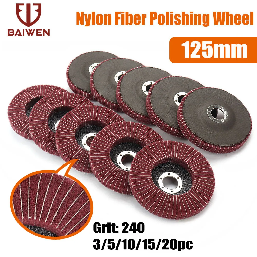 125mm Nylon Fiber Flap Polishing Wheel Circular Abrasive Disc 240 Grit