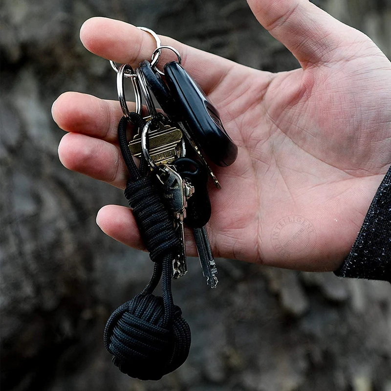 Keychain Black Fist Monkey Strength With Ball Outdoor Steel Hiking Paracord 