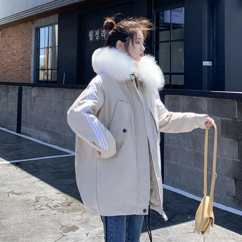 

High Quality New Arrival Winter Women Cotton Padded Jacket Artificial Fur Hooded Parka Loose Winter Coat Thicken Jacket D296