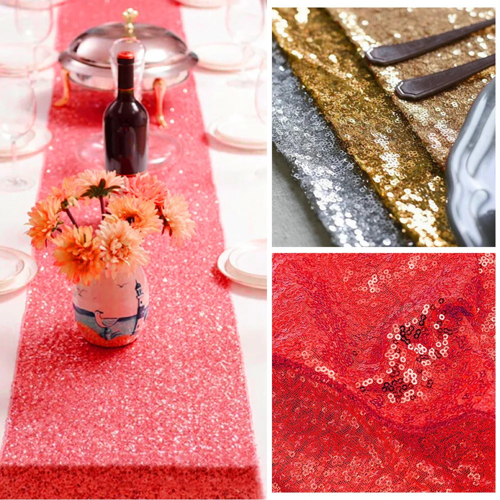  1pc Sparkly Rose Gold Sequin Table Runner Cloth Flag For Wedding Party Christmas Tablecloth Home De