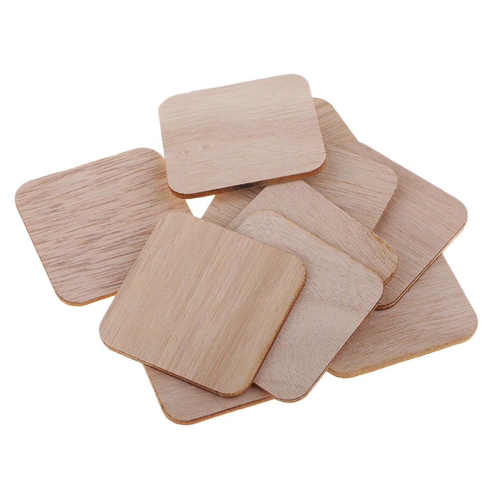 100pcs WOODEN SQUARE Shapes Wood Cutouts Crafts Blank Slices Diy Card Making