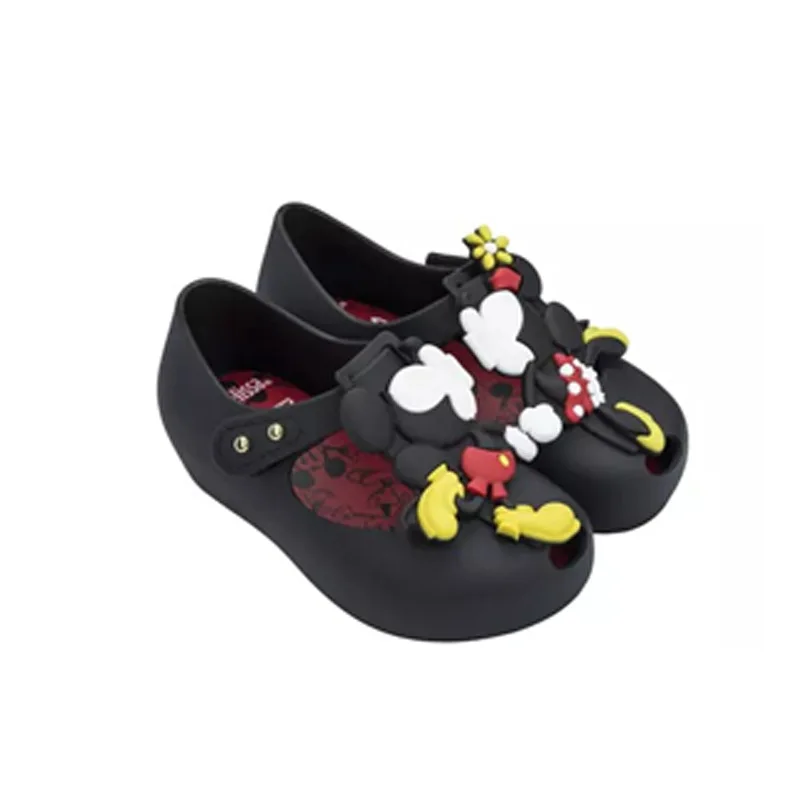 Melissa/Летняя обувь с изображением Минни-близнецов, мышей и животных; прозрачная обувь; сандалии для девочек; Нескользящие Детские сандалии; сандалии для малышей - Цвет: black