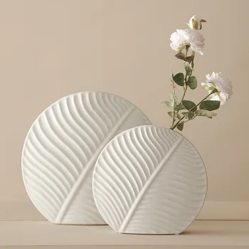 

The Nordic Flower arranging Flat vase white The leaves ceramic Soft outfit home decoration Furnishing articles accessories