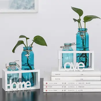 

Transparent Glass Wood Vase Table Desktop Hydroponics Hanging Decor Tray Pot Plant With Bonsai Wooden Flower Pots Home N1X3
