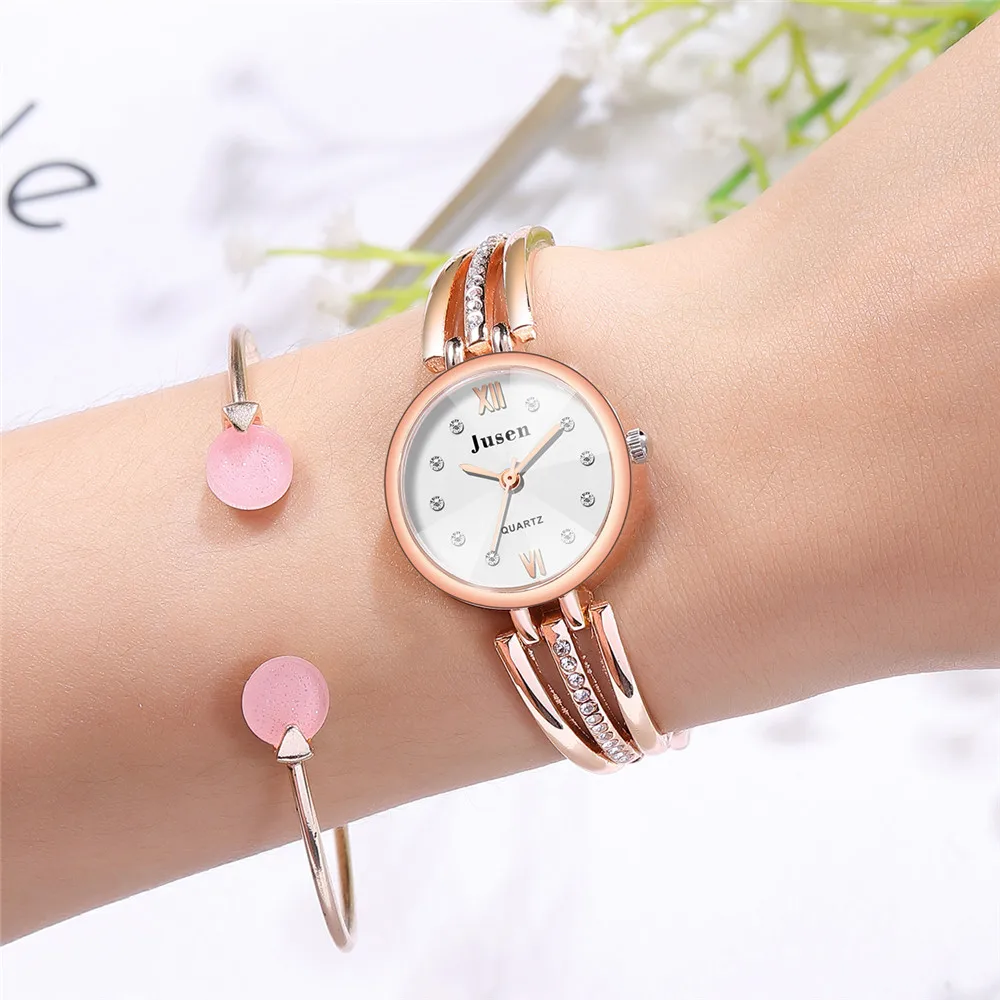Quartz Wristwatches Rose-Gold Women Luxury Fashion Ladies Bracelet Diamond Stainless-Steel
