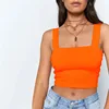 Top corto de verano sin mangas con cuello cuadrado para mujer, Camiseta básica informal en blanco y negro, Top Sexy con hombros descubiertos, camiseta sin mangas con espalda descubierta ► Foto 2/6