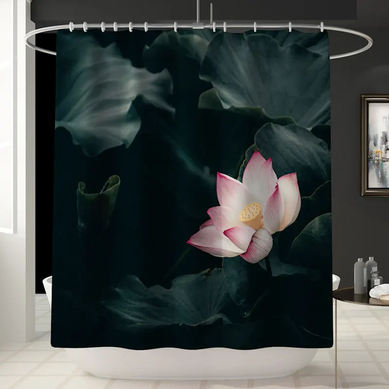 Тюльпан, лотос, пион, цветочный узор, 4 шт., занавеска для ванной комнаты, водонепроницаемый комплект для ванной, коврик для унитаза, нескользящий коврик DW064 - Цвет: 1pc shower curtain C