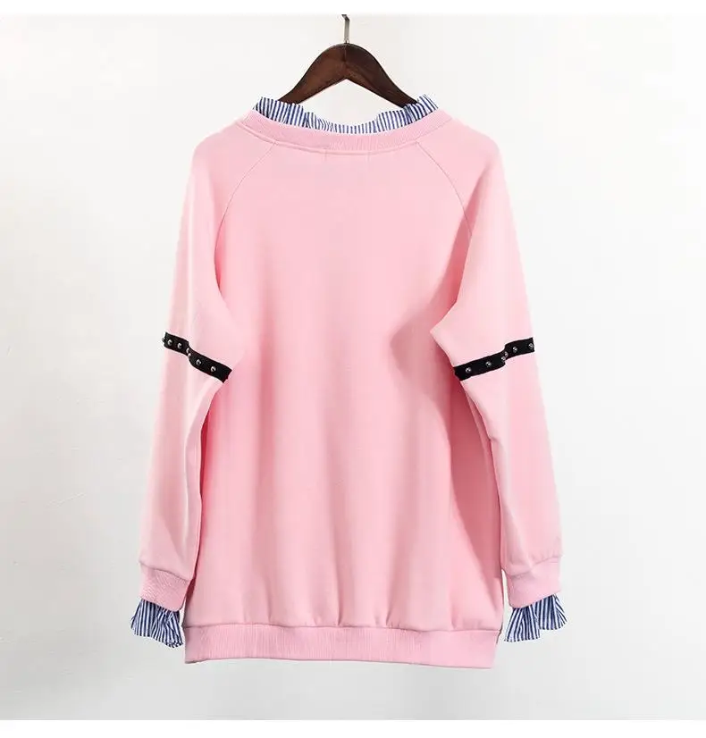 5XL 6XL Plus Size Autumn Women Sweatshirt Winter Casual Long Sleeve Striped Patchwork Pullover Large Size Loose Sweatshirts Tops