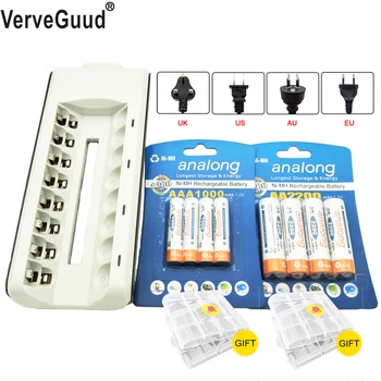 

VerveGuud 8Slots LED Indicator Charger for AA/AAA Batteries + 4Pcs AA+ 4Pcs AAA High Capacity ni-mh NI-MH Rechargeable Batteries