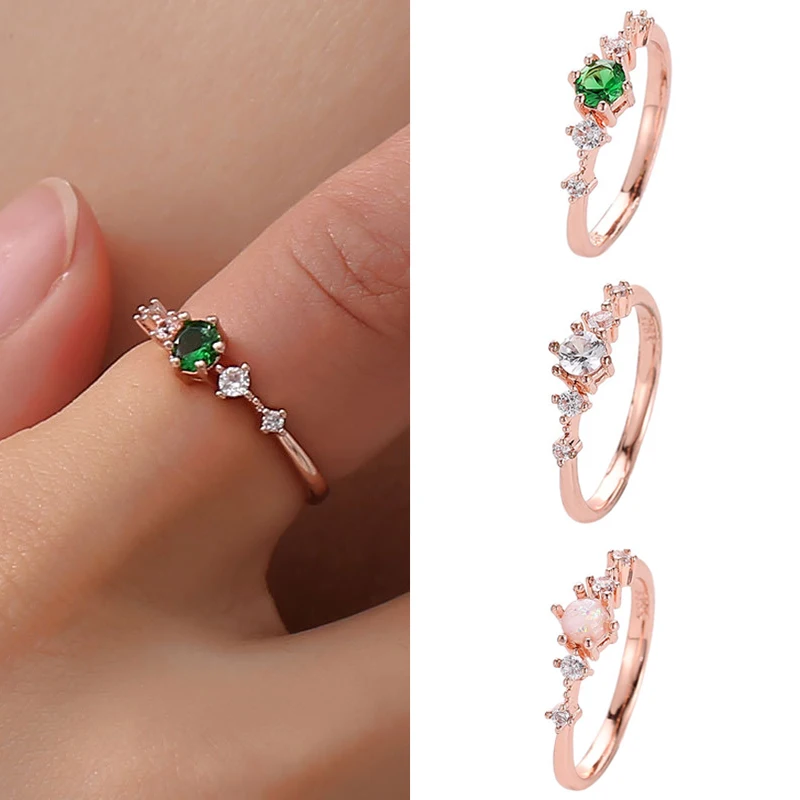 

Fashion Green Pink Crystal Rings For Women Tiny Zircon Engagement Wedding Ring New Gold Small Charm Band Jewelry Gift