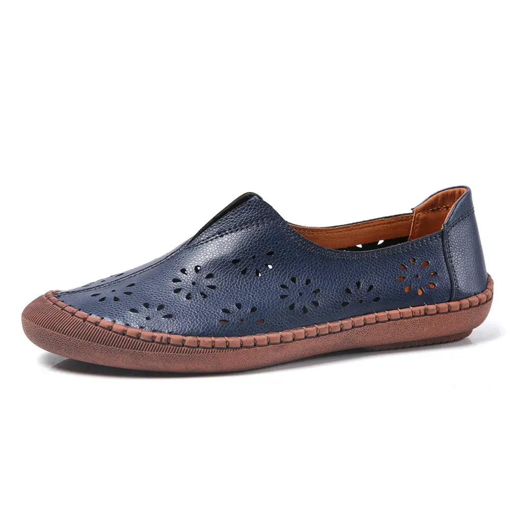 SARAIRIS/Большие размеры 45; новые Брендовые женские водонепроницаемые мокасины; женские туфли из натуральной кожи на плоской подошве; летние туфли на плоской подошве с перфорацией; Женская однотонная обувь - Цвет: Тёмно-синий