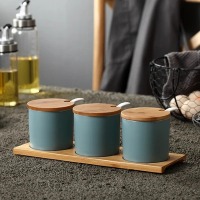 Для баночек со 3 шт./компл. Bamboo Деревянный Поднос Китайская керамика соль перец приправа Пособия по кулинарии Кухня инструмент - Цвет: 11