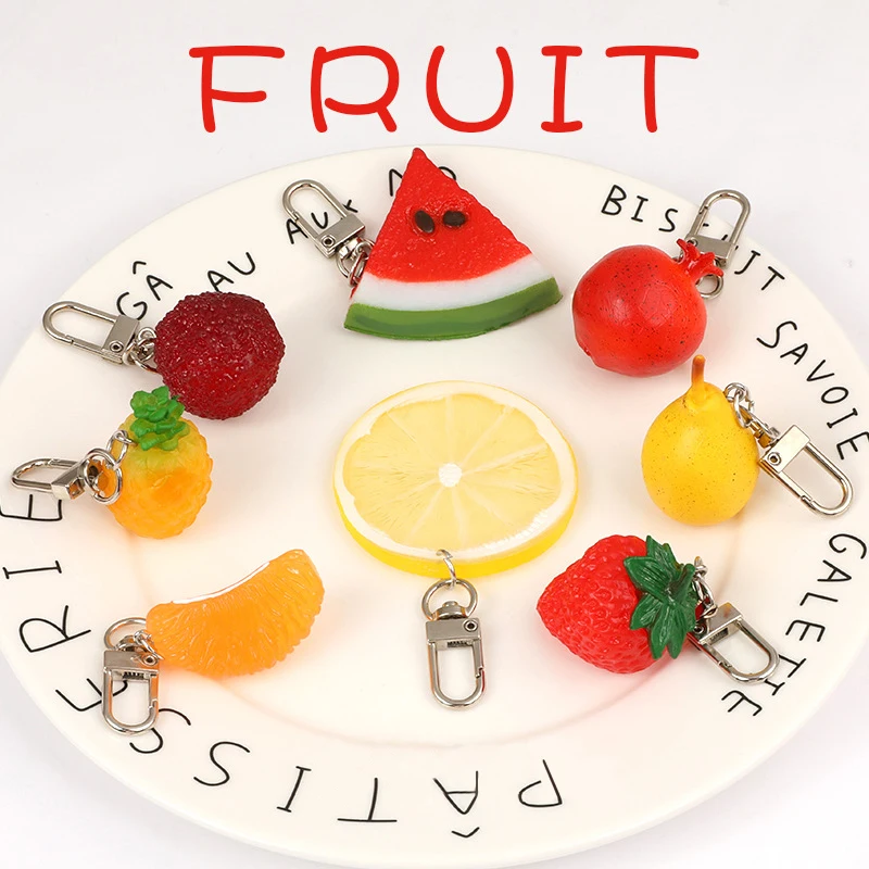 Free Shipping Simulation Fruit Vegetables Keychain 3D Resin Chain Holder Charm Trinket Bag Headset Ring Accessories Gifs | Украшения и