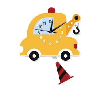 

Creative Decorative Clocks Fire Truck Clocks Children's Room Kindergarten Early Education Cute Car Cartoon Swing Wall Clock