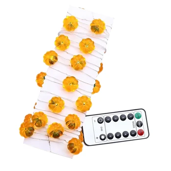 

3D Pumpkin Lantern String with 30 LED Lights, Battery with Remote Control, for Christmas Indoor and Outdoor Decoration