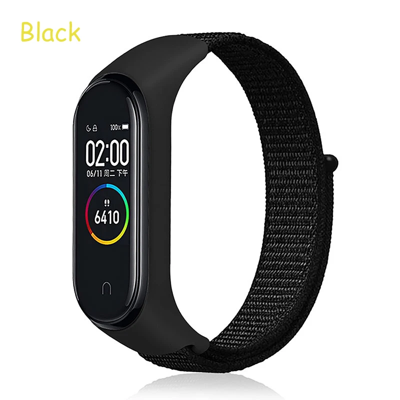 Nylon strap For Xiaomi mi band 3 4 strap Smart bracelet Soft Sport Wristbands For Mi band 4 NFC Global Smart watch women men - Цвет: Black strap