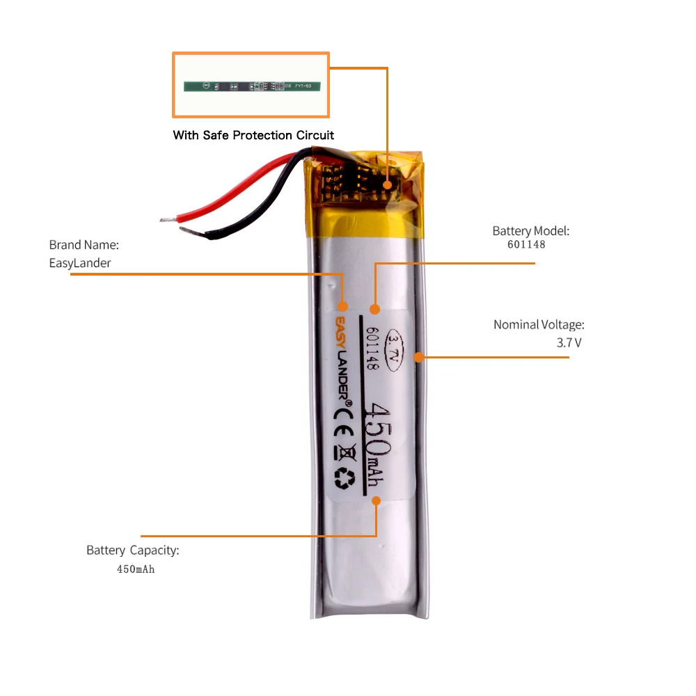 601148 3,7 V 450MAH литий-полимерная батарея, запасная батарея R.A.T 9