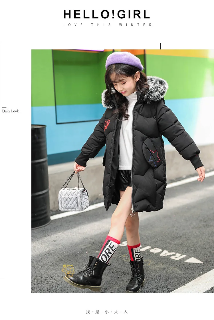 Теплое пальто для девочек в Корейском стиле милые зимние куртки принцессы розового, черного и красного цветов повседневная школьная одежда для девочек Одежда для девочек-подростков 8, 10 лет