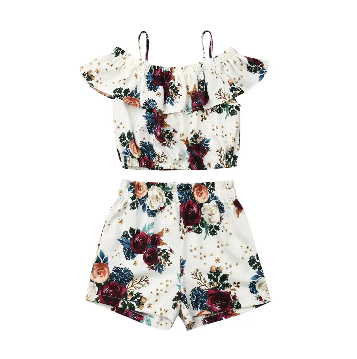 Summer 2-6Years 2PCS Toddler Kids Girls Summer Clothes Flower Ruffle Tops Shorts Pants Outfits