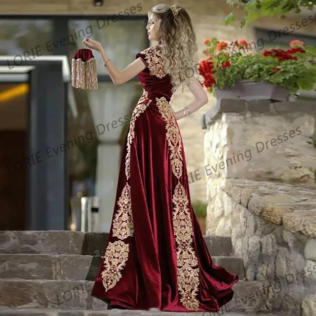 LORIE Burgundy Evening Dress with Detachable Skirt Appliques Caftan Marocain Robe De Reveillon Velvet Women Prom Party Gowns 2