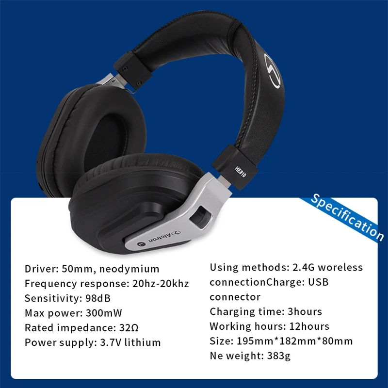 Alctron HE810 Monitor Headphone 50 mm Drivers 2.4G Wireless Recording Headset Fully Enclosed Professional