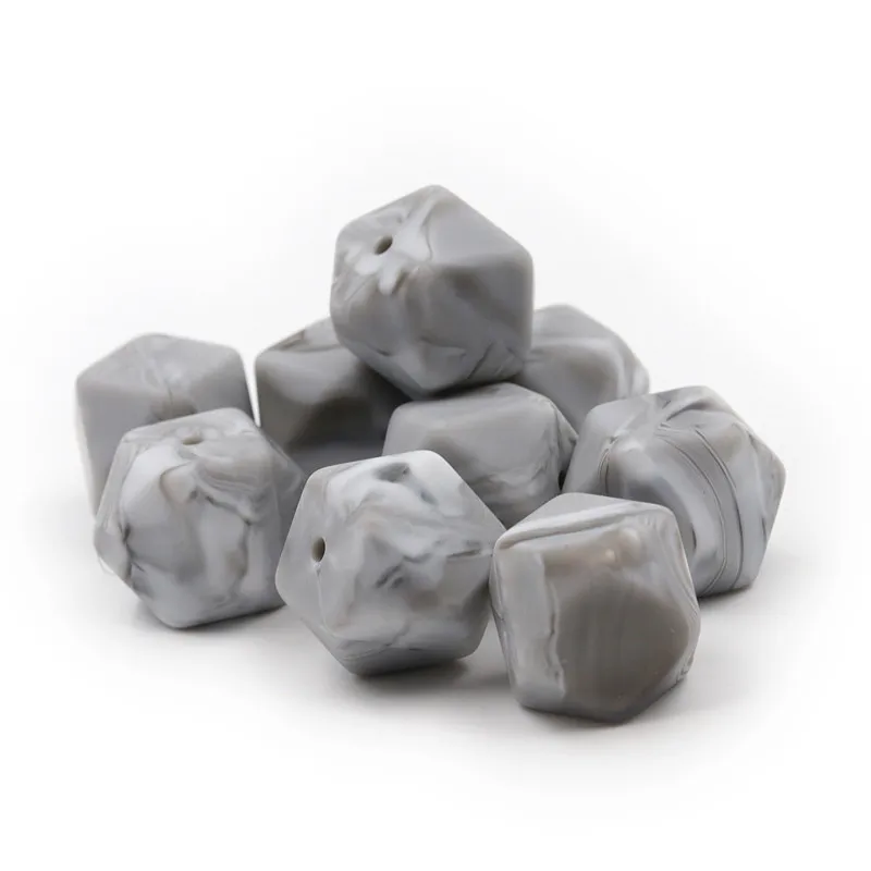 Marble Gray Silicone beads Hexagon Teething Food Grade Baby Teethers BX40 | Мать и ребенок