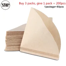 YRP50Pcs V60 фильтр для кофе бумага s небеленая оригинальная деревянная капельная бумага конусная форма эспрессо кофе варить кухонные аксессуар...(China)