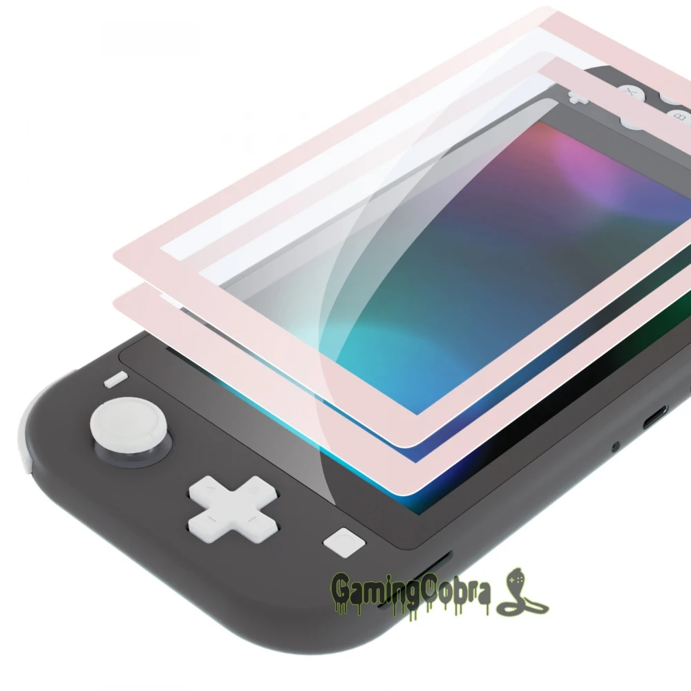 eXtremeRate 2 Pack Cherry Blossoms Pink Border Transparent Saver Film Tempered Glass Screen Protector for NS Switch Lite