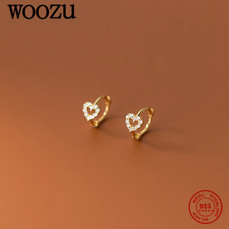WOOZU 925 스털링 실버 미니멀리즘 스위트 러브 하트 CZ 지르콘 후프 귀걸이, 여성 소녀용 작은 귀 버클, 주얼리 선물, INS