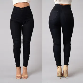 

Plus Size 3XL High Waist Stretch Casual Pencil Pants Women Button Female Soft Comfortable Trousers Ladies Solid Pencil Pants