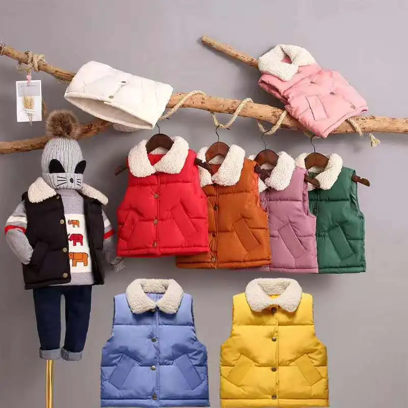 

2020 New Autumn Down Cotton Children's Vest Cute Personality Small and Medium Boys and Girls Vest Fur Collar Warm Waistcoat