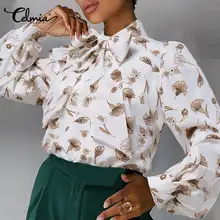 

Floral Print Blouses Celmia Fashion Long Lantern Sleeve Shirts 2021 Autumn Women Casual Bow Tie Collar Tops Elegant OL Blusas