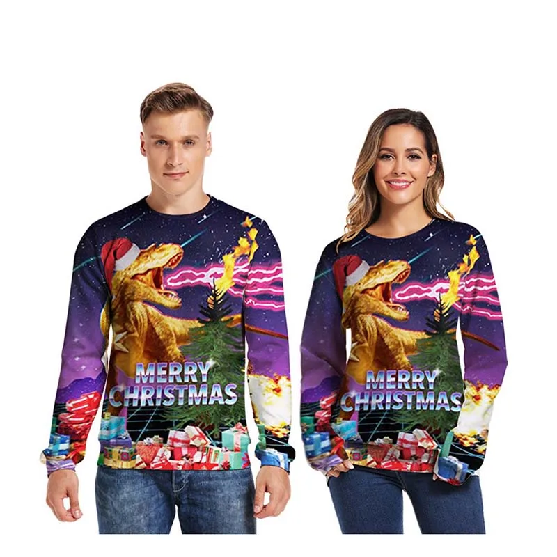 Cena Unisex świąteczny sweter brzydkie świąteczne swetry męskie damskie swetry zimowe jesienne topy drukuj zabawny dinozaur topy odzież