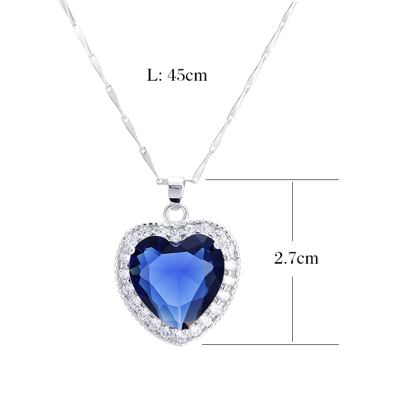 Bracciale Cristallo Cuore Oceano Blu - Strass E Zirconi, Placcato Platino, Gioiello Moda Simbolo Amore - 3