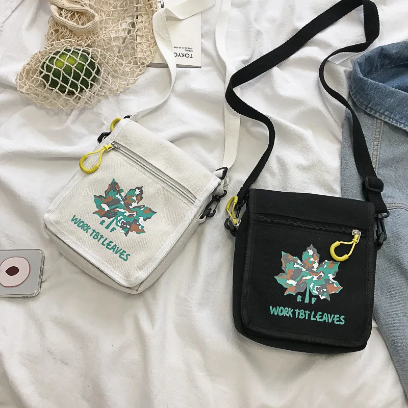 

Canvas Bag Women's New Style 2019 Korean-style INS Shoulder Leaf Hong Kong Style Versatile Students Shoulder Bag Disco Dancing B