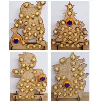 

Handmade Wooden Christmas Advent Calendar Hollow Out Countdown Christmas Tree Elk Chocolate Stand Holder Home Decor