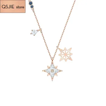 

Qsjie high quality SWA female romantic mysterious elements snowflake star crystal clavicle Pendant Necklace Fashion Jewelry