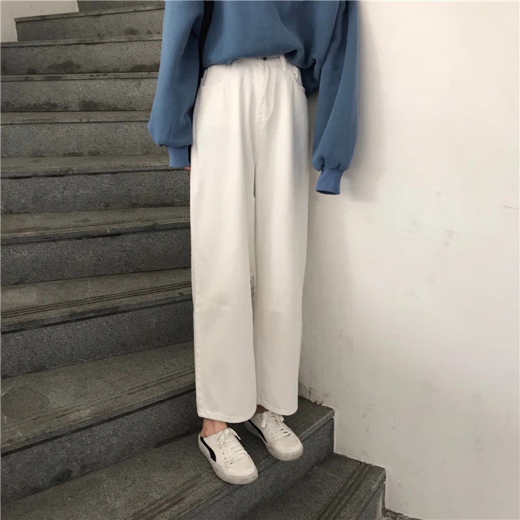 Photo Shoot Spring And Summer Korean-style Hong Kong Flavor Retro BF Style Casual High-waisted Students Loose Straight Wide-Leg