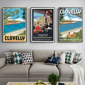 

Summer Australia New South Wales Clovelly Vintage Travel Poster Canvas Painting Kraft Poster Coated Wall Sticker Home Decor Gift