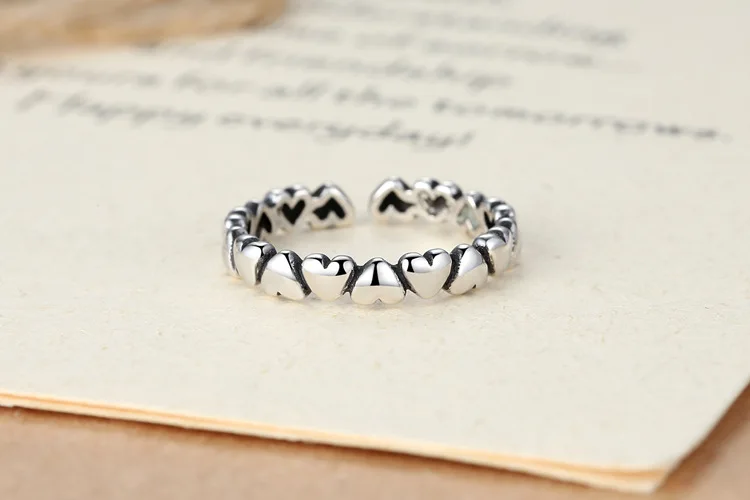 Романтическое любящее сердце ретро Тайское Серебро 925 пробы женские кольца на палец ювелирные изделия для женщин открытое свадебное кольцо подарок не выцветает