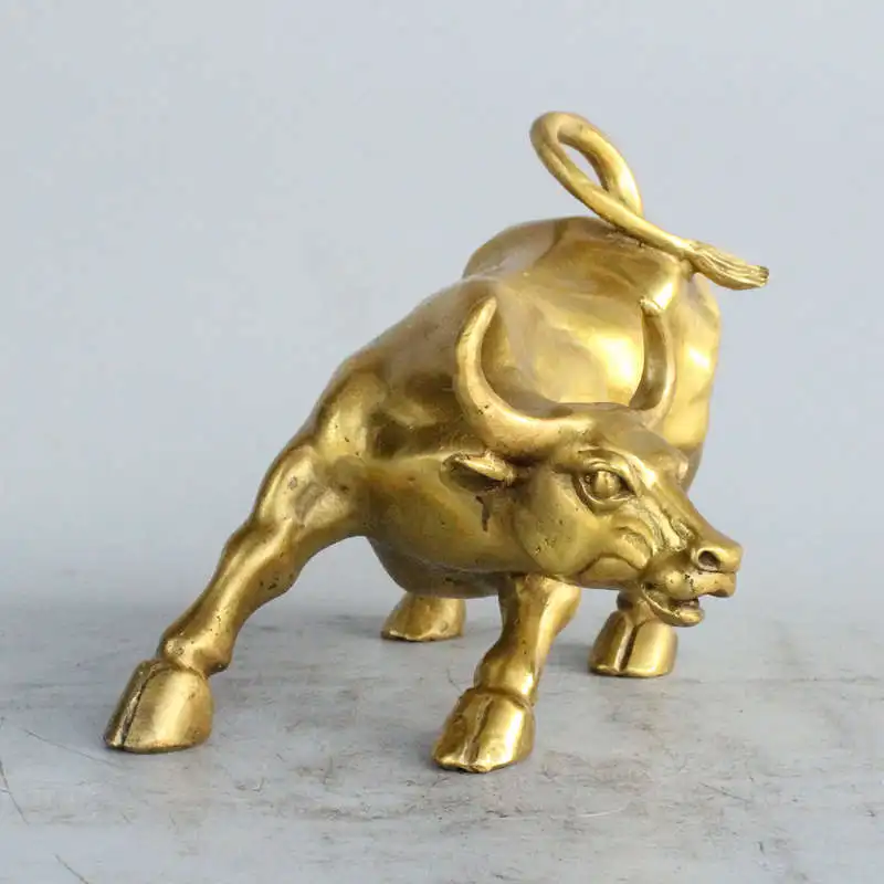 8" Large Wall Street Bronze Fierce Bull Market Stock OX Old Cattle Statue 