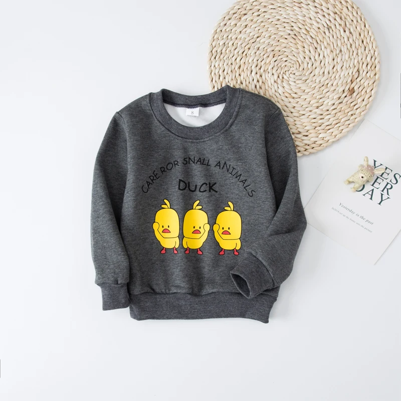 Осенний флисовый свитер для мальчиков и девочек Футболка Микки топы для детей, флисовая футболка с длинными рукавами для мальчиков, детская одежда с желтой уткой