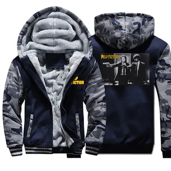 

Pulp Fiction Movie Print 2020 Autumn Winter Jackets Fleece Fashion Casual Zipper Men Bodywarmer Thick Camo Hoodies