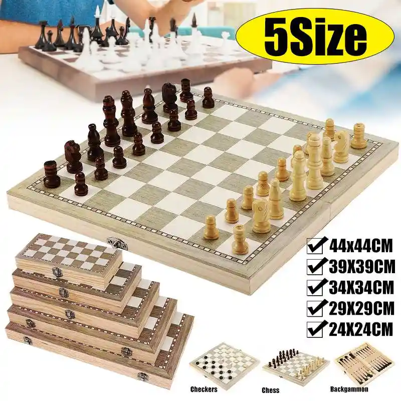 Newdesign 3 في 1 شطرنج خشبي لعبة الطاولة 4size44x44cm لعبة الداما ألعاب السفر لعبة الشطرنج مجلس الداما الترفيه عيد الميلاد هدية Chess Sets Aliexpress