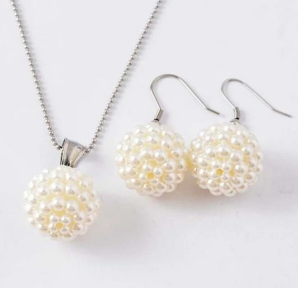 1024+++Delicate Pearls Stainless Steel Dangle Earrings Pendant Necklace Jewelry Set | Украшения и аксессуары