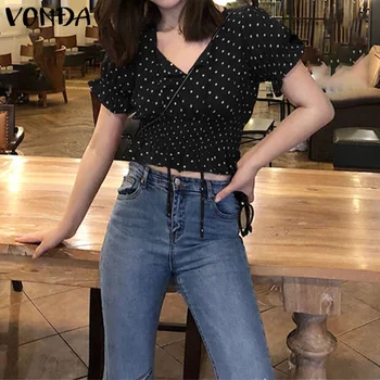 

Women Tops Loose Blouse Bohemian Sexy V Neck Dot Printed Party Tops Tunic 2020 Summer Beach Shirts Plus Size Casual Blusas