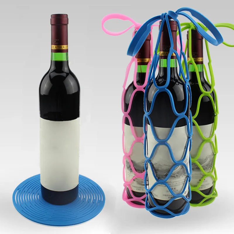 1Pcs Silicone Mesh Bag Basket Insulation Placemat Travel Picnic Wine Bottle Holder Professional Factory price Drop Shipping