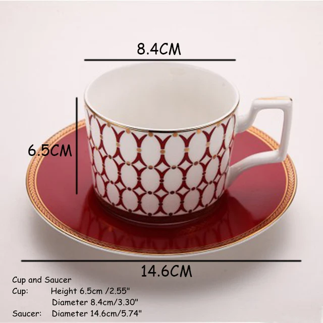 cup and saucer Европейский стиль, элегантная красная керамика S, чайная тарелка, обеденная тарелка, чайная чашка, блюдце из костяного фарфора, семейная посуда, рождественские подарки, 1 шт - Цвет: cup and saucer