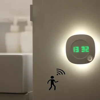 

LED Clock Night Lamp PIR Motion Sensor Wall Mounted Night Light USB Charging Magnet Bathroom Bedroom Baby Room Light