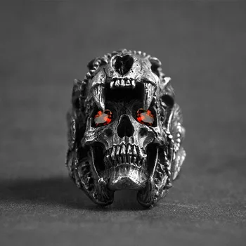 

FFLACELL Punk Vikings Nordic Style Black Devil Skull Rings Mens Vintage Heavy Alloy Rings Unique Biker Fashion Jewelry